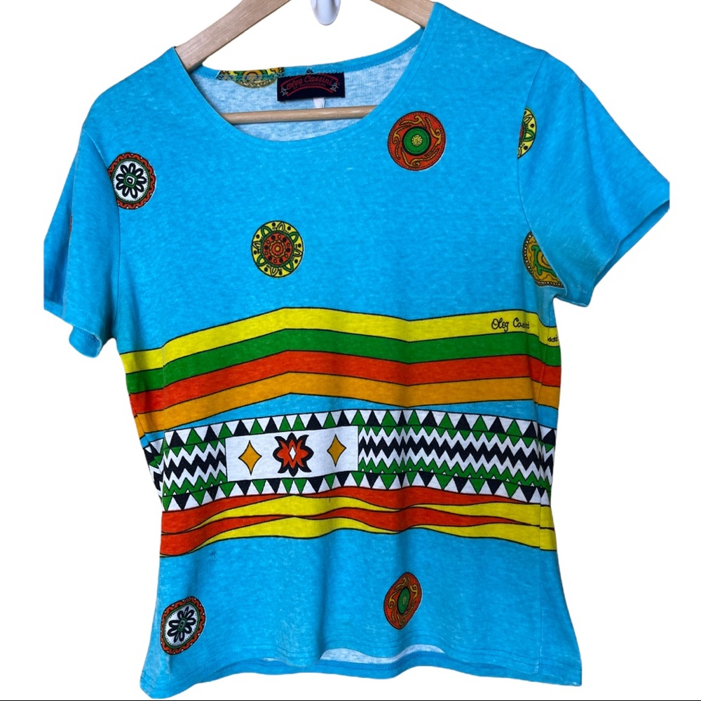 Vintage 70's Oleg Cassini by Munsingwear graphic primary color medallion top